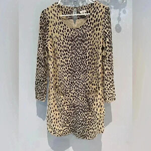 J. Crew Women's Leopard Print Shift Dress 8 Long Sleeve Front Pockets Lined